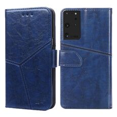Per Samsung Galaxy S21 Ultra 5G con cucitura geometrica orizzontale Flip TPU + Custodia in pelle PU con supporto e slot per schede e portafoglio (blu)