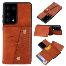 Custodia protettiva magnetica antiurto in PU + TPU con doppia fibbia per Samsung Galaxy S21 Ultra 5G con slot per scheda e supporto (marrone)