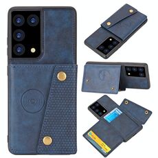 Custodia protettiva magnetica antiurto in PU + TPU con doppia fibbia per Samsung Galaxy S21 Ultra 5G con slot per scheda e supporto (blu)