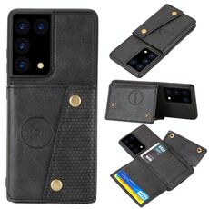 Per Samsung Galaxy S21 Ultra 5G Custodia protettiva magnetica antiurto con doppia fibbia PU + TPU con slot per scheda e supporto (nero)