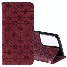 Per Samsung Galaxy S21 Ultra 5G Lucky Flowers Embossing Pattern Custodia in pelle con vibrazione orizzontale magnetica con supporto e slot per schede (rosso vino)