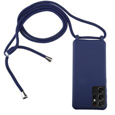 Per Samsung Galaxy S21 Ultra 5G Candy Colors Custodia protettiva TPU con cordino (blu scuro)