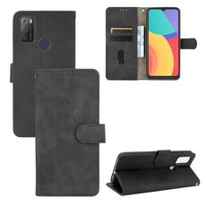 Per Alcatel 1s (2021) Pelle di colore solido Sensazione della pelle magnetica fibbia a flip orizzontale flip texture in pelle PU in pelle con supporto e carte slot e portafoglio (nero)