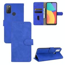 Per Alcatel 1s (2021) Pelle di colore solido Sensazione della pelle magnetica fibbia a flip orizzontale flip texture in pelle PU in pelle con supporto e carte slot e portafoglio (blu)