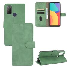 Per Alcatel 1s (2021) Pelle di colore solido Feel Sembraggio magnetico Fibbia MAGNetico Flip Vitello Texture PU Custodia in pelle PU con supporto e carte Slot & Portafoglio (verde)