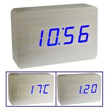 Orologio in legno 3 in 1 (visualizza alternativamente ora, mese e data e temperatura), bianco (bianco)