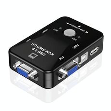 KVM-21UA Switch box KVM USB a 2 porte con pulsante di controllo per monitor mouse tastiera PC (nero)