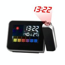 Display LCD multifunzione a colori digitale Sveglia con proiezione a LED con stazione meteorologica / temperatura / umidità / calendario (nero)