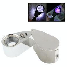 Lente d'ingrandimento 10X con rivestimento completamente in metallo con 3 luci a LED per rilevamento valuta e identificazione gioielli (argento)