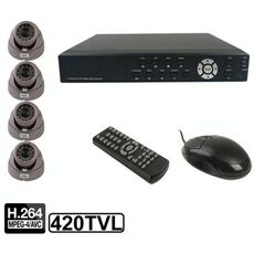 Kit videoregistratore digitale integrato a 4 canali (1/4 Sharp CCD, 420TVL, 24 x LED IR, obiettivo 6mm, distanza IR: 25m, H.264 (8204EV + 622A)