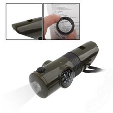 7 in 1 (fischietto di sopravvivenza / bussola / termometro / luce LED / lente d'ingrandimento / catadiottro / corda)