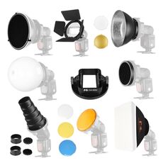 Falcon Eyes SG-100 Speedlite Kit di accessori, supporto adattatore universale / Barndoor / Snoot / nido d'ape / riflettore standard / nido d'ape per riflettore morbido / sfera diffusore / gel colorato / softbox