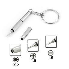 Kit di riparazione 3 in 1 Portachiavi con 3 cacciaviti: Croce 1.5, Dritto 1.5, Dado a stella M2.5 per smartphone, orologi, occhiali (argento)