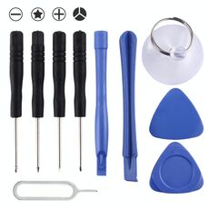 Kit di riparazione 10 in 1 (4 x cacciavite + 2 x aste di smontaggio + 1 x mandrino + 2 x triangolo su fette spesse + perno di espulsione)
