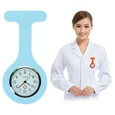 Orologio da polso al quarzo tondo da infermiera portatile in silicone con perno (blu)