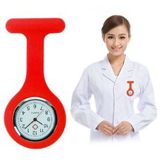 Orologio da polso al quarzo tondo da infermiera portatile in silicone con perno (rosso)