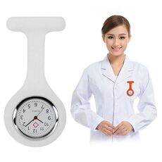 Orologio da polso al quarzo tondo da infermiera portatile in silicone con perno (bianco)