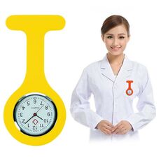Orologio da polso al quarzo tondo da infermiera portatile in silicone con perno (giallo)