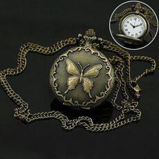 Orologio da tasca al quarzo analogico con catena in lega di zinco con motivo a farfalla