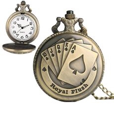 Orologio da tasca impermeabile al quarzo con motivo a carte da gioco