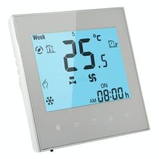Termostato ambiente programmabile a 2 tubi con display LCD per unità fan coil (bianco)