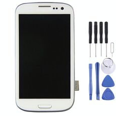 Display LCD originale + pannello touch con cornice per Galaxy SIII LTE / i9305 (bianco)