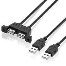 2 USB 2.0 maschio a 2 porte USB 2.0 femmina con cavo di prolunga a 2 fori per vite, lunghezza: 50 cm