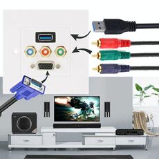 Spina femmina USB 3.0 + 3 spine femmina RCA + pannello a parete con spina femmina VGA