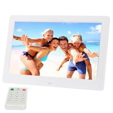 Cornice fotografica digitale HD widescreen da 10,1 pollici con supporto e telecomando, Allwinner E200, sveglia / MP3 / MP4 / lettore di film (bianco)