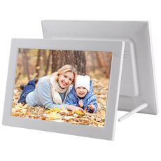 Cornice per foto digitale LED da 13 pollici con telecomando, lettore MP3 / MP4 / film, supporto ingresso scheda USB / SD, altoparlante stereo integrato (argento)