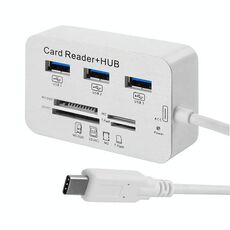 USB 3.1 Type-C COMBO 3 porte HUB + MS DUO / SD (HC) / M2 / T-Flash Card Reader con indicazione LED (argento)