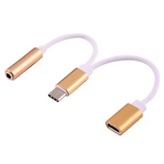 Adattatore audio da USB-C / tipo C maschio a femmina da 3,5 mm e femmina di tipo C., Adattatore audio da USB-C/tipo-C maschio a femmina da 3,5 mm e tipo C femmina (oro)