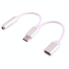 Adattatore audio da USB-C / tipo C maschio a femmina da 3,5 mm e femmina di tipo C., Adattatore audio USB-C / Type-C maschio a femmina da 3,5 mm e femmina Type-C (argento)