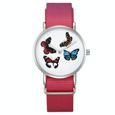 CAGARNY Living Waterproof Butterfly Pattern Quadrante rotondo Movimento al quarzo Lega Cassa in argento Orologio da donna di moda Orologi al quarzo con cinturino in nylon