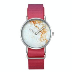 CAGARNY Living Waterproof Gold Marble Pattern Quadrante rotondo Movimento al quarzo Lega Cassa in argento Orologio da donna di moda Orologi al quarzo con cinturino in nylon
