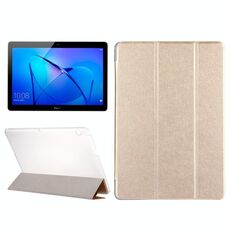 Per Huawei MediaPad T3 10 Custodia in pelle a vibrazione orizzontale con texture seta da 9.6 pollici con supporto pieghevole a 3 (oro)