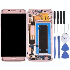Schermo LCD originale e digitalizzatore Assemblaggio completo con telaio e scheda porta di ricarica e pulsante volume e pulsante di accensione per Galaxy S7 Edge / G935A (rosa)