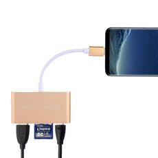 5 in 1 Micro SD + SD + USB 3.0 + USB 2.0 + Porta micro USB a USB-C / Type-C OTG COMBO Lettore di schede adattatore per tablet, smartphone, PC (oro)
