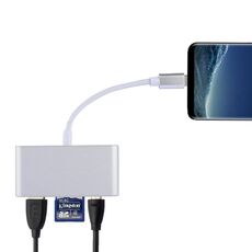 5 in 1 Micro SD + SD + USB 3.0 + USB 2.0 + Porta micro USB a USB-C / Type-C OTG COMBO Lettore di schede adattatore per tablet, smartphone, PC (argento)
