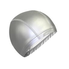 Cuffia da nuoto elastica con rivestimento in PU impermeabile per adulti Mantenere i capelli lunghi asciutti Cuffia da bagno con protezione per le orecchie (argento)