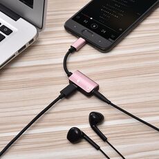 Cavo 2 in 1 Fast Charge Type-C Male to Type-C Female + 3.5mm Female Jack Headphone Adapter Converter, Supporta audio e ricarica, lunghezza: 12 cm (oro rosa)