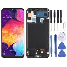 Schermo LCD Super AMOLED originale per Galaxy A50 Digitizer Assemblaggio completo con cornice (nero)