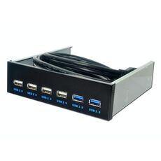 6 porte Pannello frontale Floppy Bay da 5,25 pollici con adattatore di alimentazione Hub USB Spilitter 2 porte USB 3.0 + 4 porte USB 2.0