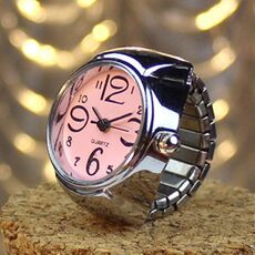 Orologio analogico al quarzo con quadrante 2PCS L04 Orologio con anello al quarzo elastico in acciaio creativo per uomo / donna (rosa)