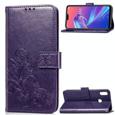 Custodia in pelle con motivo a fiori pressati Lucky Clover per ASUS ZB633KL, con supporto, slot per schede, portafoglio e cinturino da polso (viola)