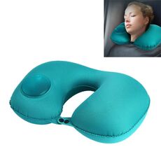 Cuscino per collo a forma di U da viaggio con gonfiaggio automatico a pressione portatile (blu)