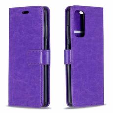 Per Samsung Galaxy S21 Ultra Crazy Horse Texture orizzontale in pelle flip custodia con supporto e carte Slot e portafoglio e cornice fotografica (viola)