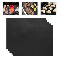 5 tappetini antiaderenti per barbecue con tappetino per barbecue, spessore 0,2 mm, dimensioni: 40 * 33 cm (nero)