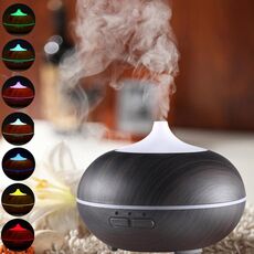 Umidificatore purificatore d'aria per aromaterapia a grana di legno 10W 150mL con luce LED per ufficio / stanza di casa (nero)