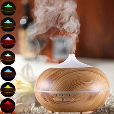 Umidificatore purificatore d'aria per aromaterapia a grana di legno da 10 W 150 ml con luce a LED per ufficio / stanza di casa (marrone)